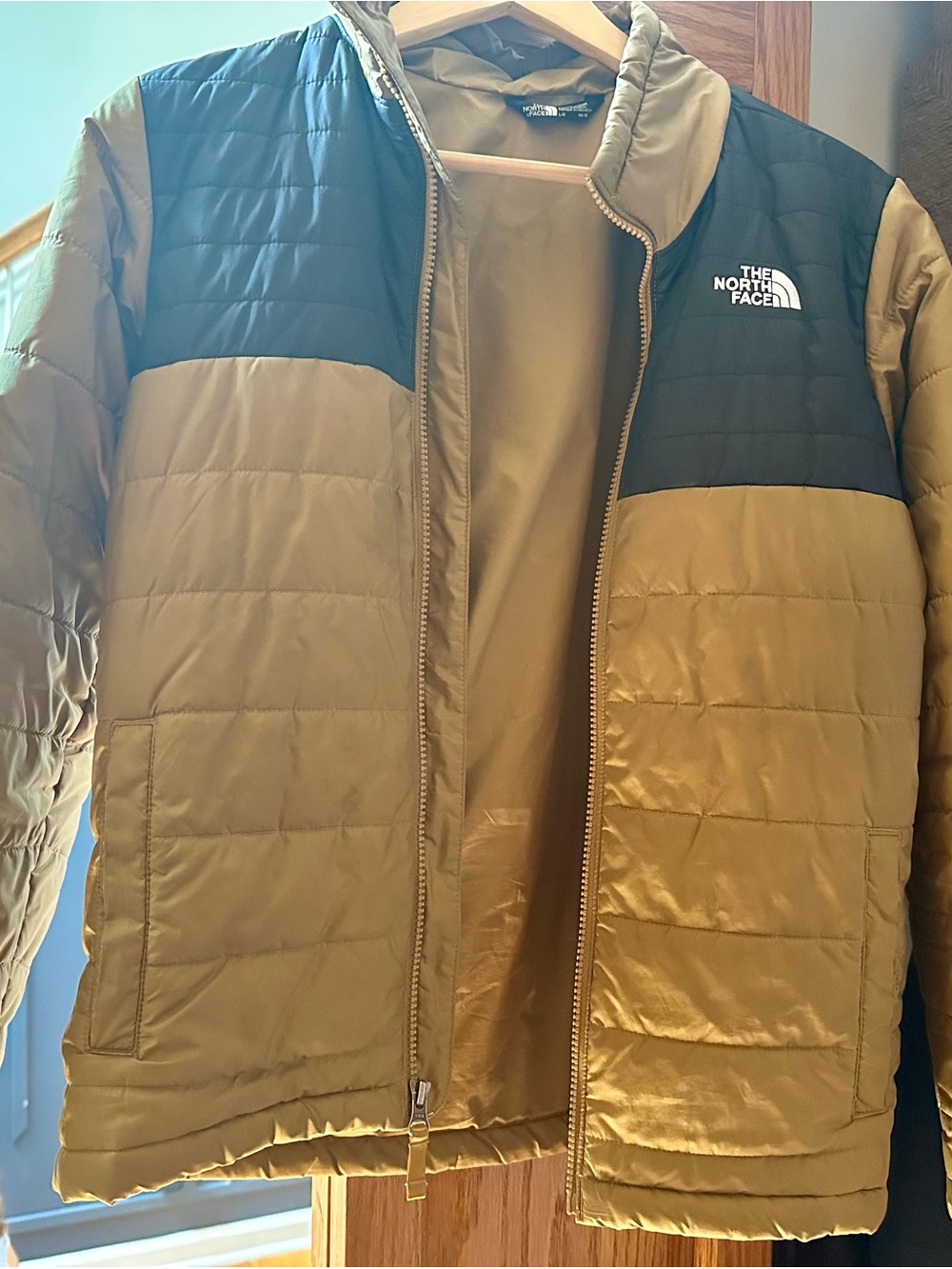 The North Face Olive Green and Black Quilted Puffer Jacket 14/16